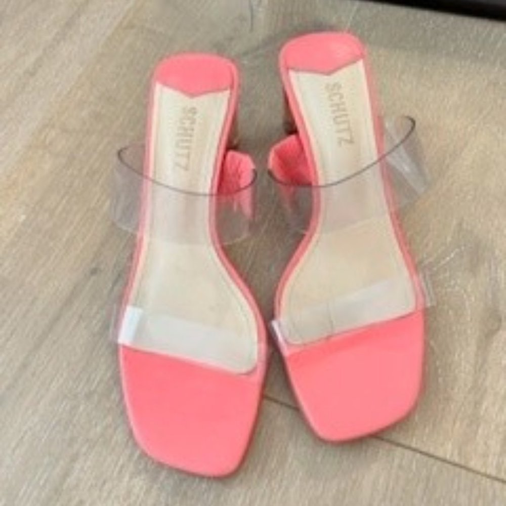 SCHUTZ Pink and Clear Heels - Never Worn! Ariella Acrylic Heel - Size 7.5